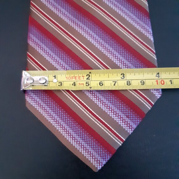 Bovet 100% Silk Diagonal Stripe Tie, Taupe, Maroon Red, Mauve & White - Picture 10 of 11